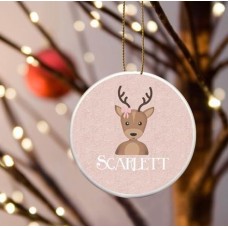 Reindeer Pink Ceramic Ornament